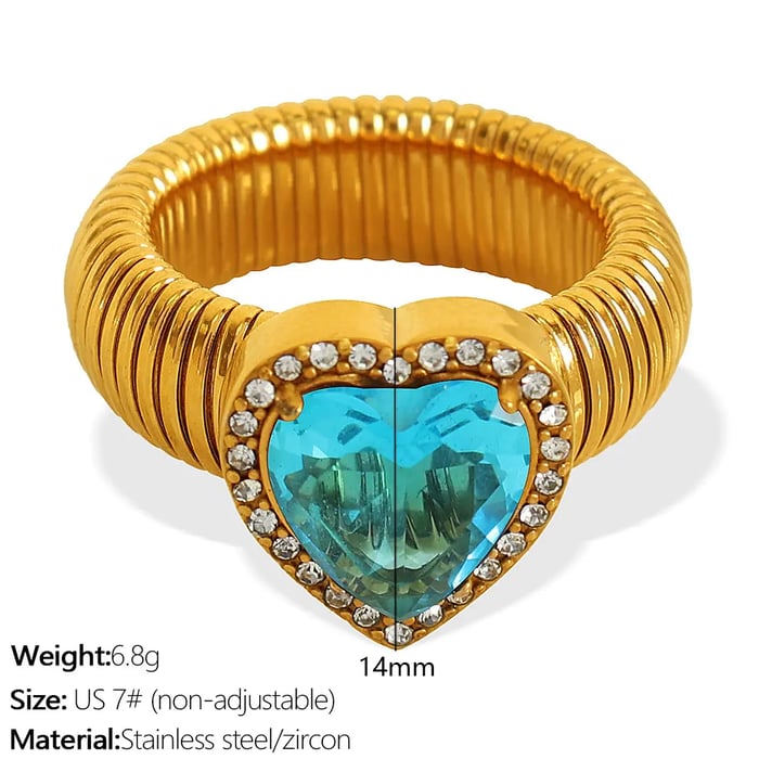 1 Piece Romantic Series Retro Heart Colorful Stainless Steel  Gold Color Zircon Women's Gemstone Rings 